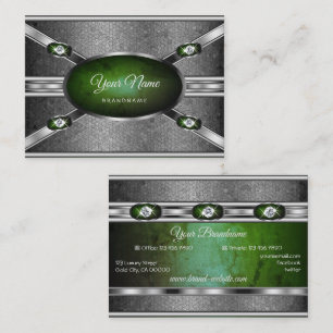 Carte De Visite Silver Effects Marbre vert avec Faux Gemstones