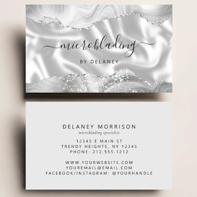 Carte De Visite Silver Gray Agate Glitter Luxury Microblading (Créateur téléchargé)