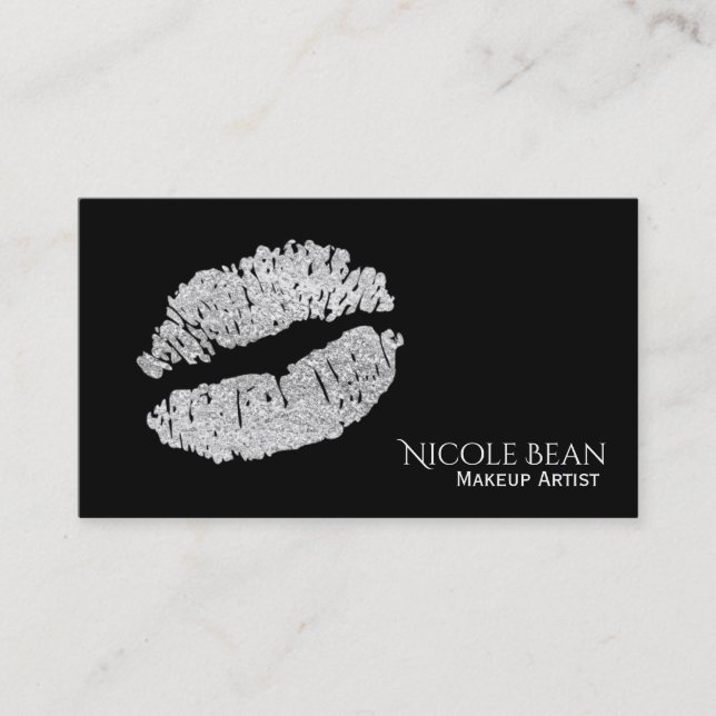 Carte De Visite Silver Lips Faux Sparkle Kiss Beauty Maquillage Ch (Devant)