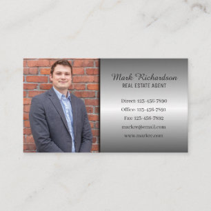 Carte De Visite Silver Modern Real Estate Agent Simple Photo Logo