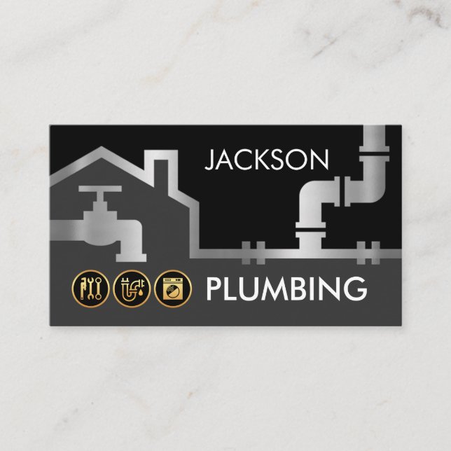 Carte De Visite Silver Pipes Building Frame Plumber Service (Devant)