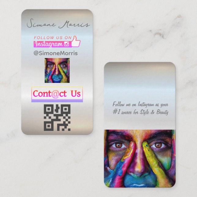 Carte De Visite Silver Social Media QR Code -Photographies (Devant / Derrière)