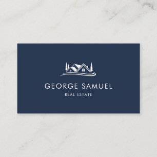 Carte De Visite Simple Accueil Logo Bleu Nuit Agent Immobilier, Im