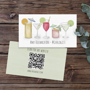 Carte De Visite Simple Aquarelle Cocktails Boissons Bartender