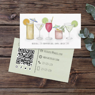 Carte De Visite Simple Aquarelle Cocktails Boissons Whimsical Fun