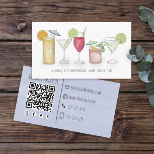 Carte De Visite Simple Aquarelle Cocktails Boissons Whimsical Fun
