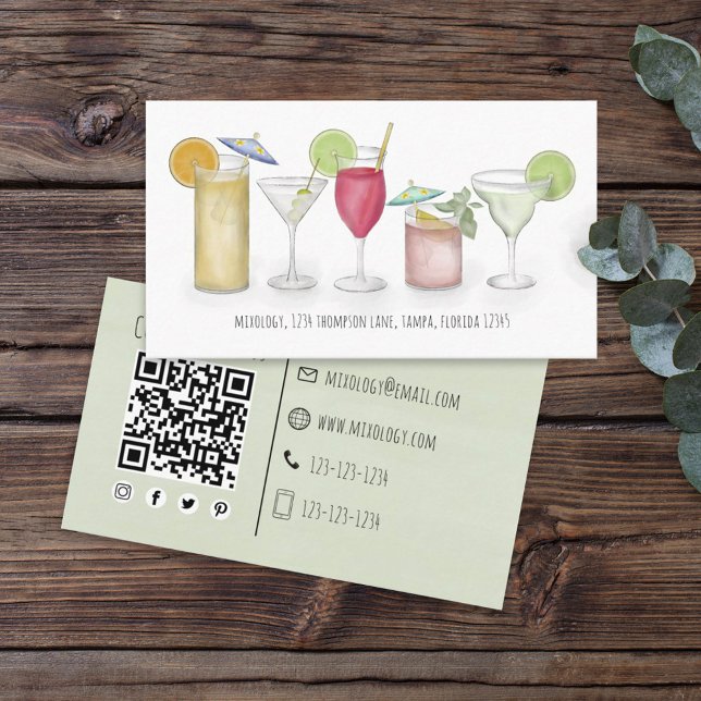 Carte De Visite Simple Aquarelle Cocktails Boissons Whimsical Fun (Créateur téléchargé)