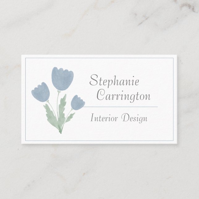Carte De Visite Simple aquarelle Floral Votre nom Typographie (Devant)
