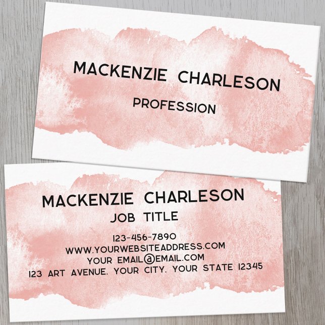 Carte De Visite Simple Aquarelle Peint Pinceau rose pâle (Simple watercolor paint brushstroke custom text business card)