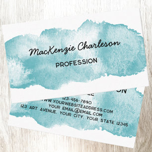 Carte De Visite Simple aquarelle Peinture Brushstroke Turquoise Aq