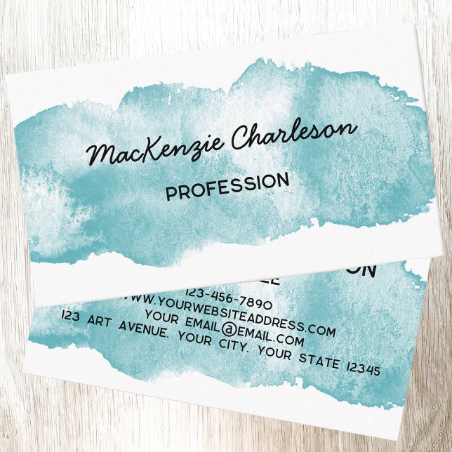 Carte De Visite Simple aquarelle Peinture Brushstroke Turquoise Aq (Simple watercolor brush stroke personalized custom text business card )