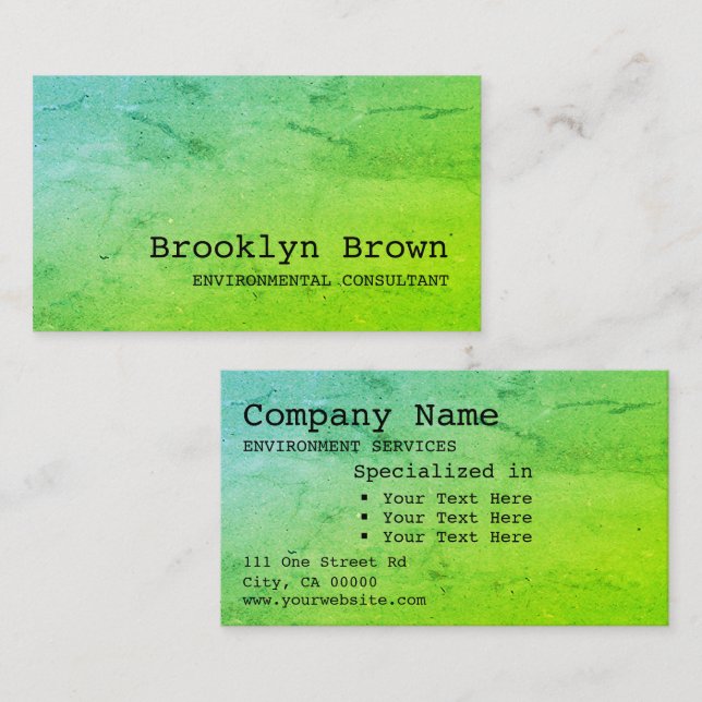 Carte De Visite Simple Aquarelle Vert clair Marbre Marbré Chic (Devant / Derrière)