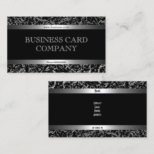 Carte De Visite Simple Argent Noir Élégant Classe (Devant / Derrière)