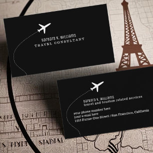 Carte De Visite Simple avion blanc sur fond noir