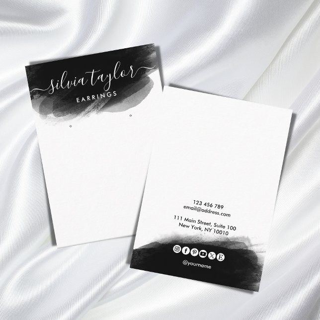 Carte De Visite Simple Black White Calligraphie art Écran d'oreill (modern simple minimalist black watercolor brush stroke)