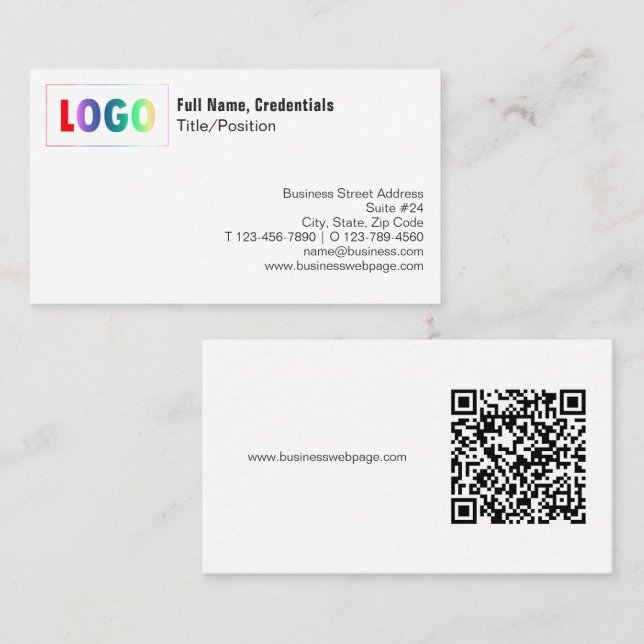 Carte De Visite Simple Black, White Logo and QR Code Business Card (Devant / Derrière)
