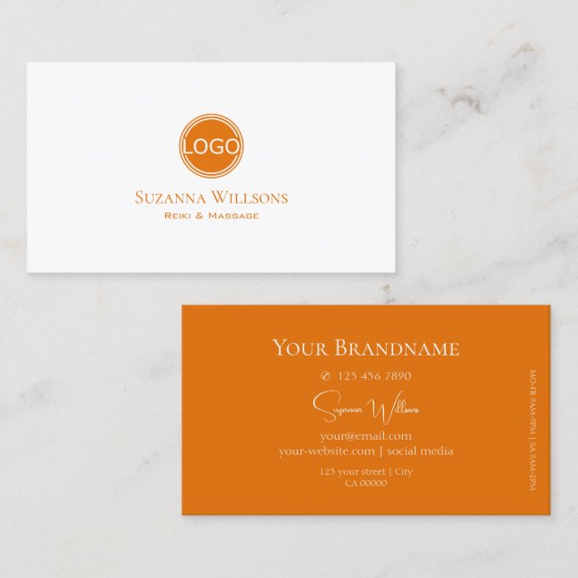 Carte De Visite Simple blanc et orange avec logo classique (Devant / Derrière)