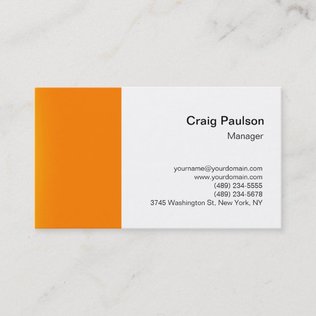 Carte de visite simple blanche orange élégante (Devant)
