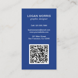 Carte De Visite Simple bleu QR Code moderne