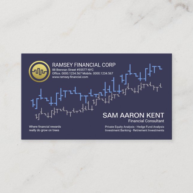 Carte De Visite Simple Blue Stock Exchange Graph Wave Financial (Devant)