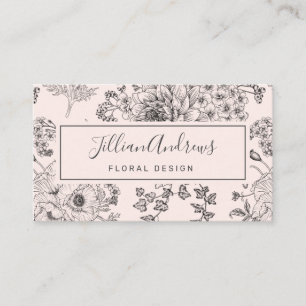 Carte De Visite Simple Blush Black Rose Floral Design Professionne