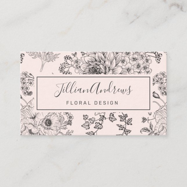 Carte De Visite Simple Blush Black Rose Floral Design Professionne (Devant)