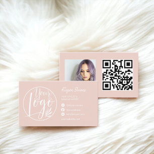 Carte De Visite Simple blush rose cheveux maquillage photo logo qr