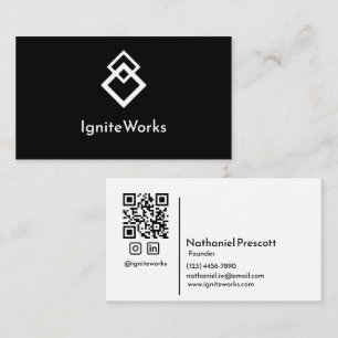 Carte De Visite Simple Bold Moden Slee Look noir blanc QR Code