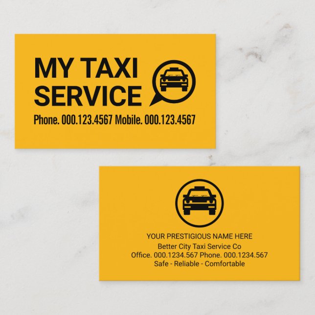 Carte De Visite Simple Chauffeur de Taxi Rétro Jaune (Devant / Derrière)