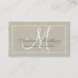 Carte De Visite Simple clair chic lin beige texo Monogramme