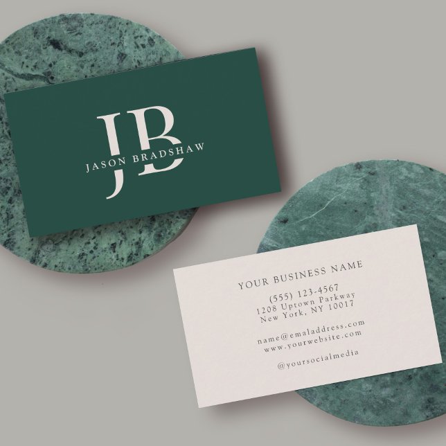 Carte De Visite Simple Classic Green Nom du monogramme professionn (Créateur téléchargé)