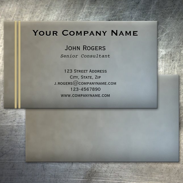 Carte De Visite Simple Clé Gris Bleu Or (Simple chic professional business card in light blue/grey/brown with small gold bars)