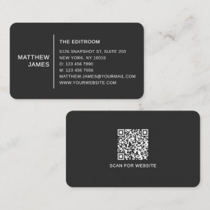 Carte De Visite Simple Code QR Moderne Minimaliste Noir Mat
