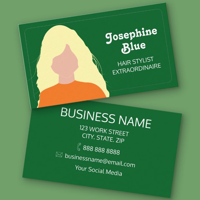 Carte de visite simple coiffeur moderne coloré (Green Hairstylist Business Cards)