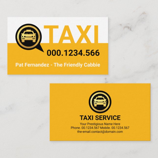 Carte De Visite Simple couche de service de taxi jaune (Devant / Derrière)