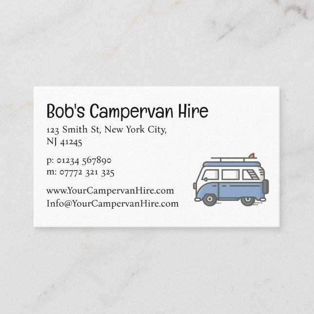 Carte De Visite Simple Cute Campervan Hire Business Card (Devant)