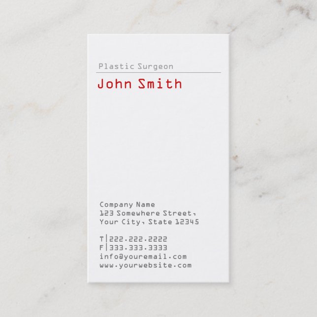 Carte de visite simple de chirurgien en plastique (Devant)