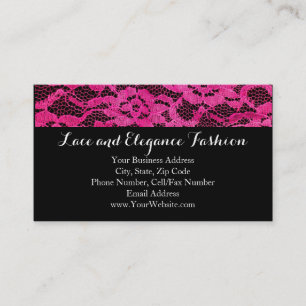 Carte De Visite Simple Dentelle Rose Chaud Noir Mode Romance