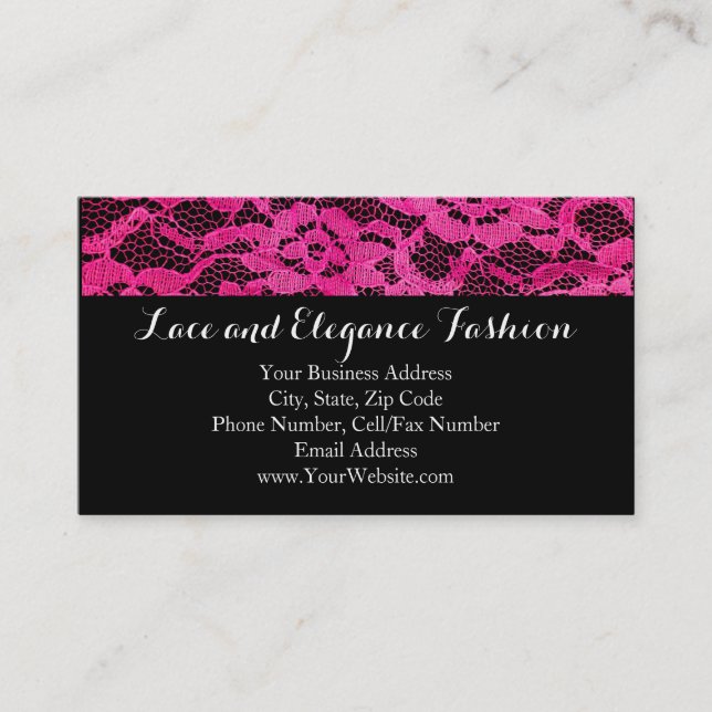 Carte De Visite Simple Dentelle Rose Chaud Noir Mode Romance (Devant)