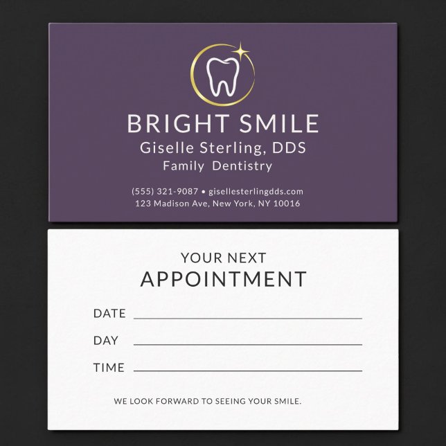 Carte De Visite Simple Dentiste Rendez-vous Dentaire Or Violet (Créateur téléchargé)