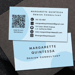 Carte De Visite Simple élégance Pastel Blue QR Code Social Media