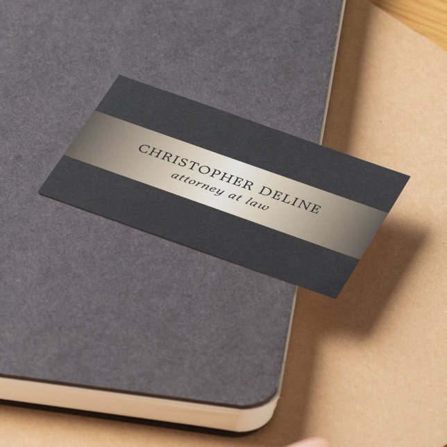 Carte De Visite Simple Elegant Black Faux Gold Stripe Attorney (Créateur téléchargé)