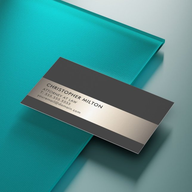 Carte De Visite Simple Elegant Black Faux Metal Stripe Attorney (Créateur téléchargé)