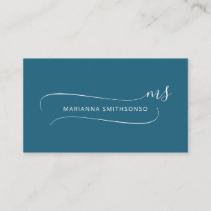 Carte De Visite Simple Élégant Bleu Minimaliste Deux Monogramme