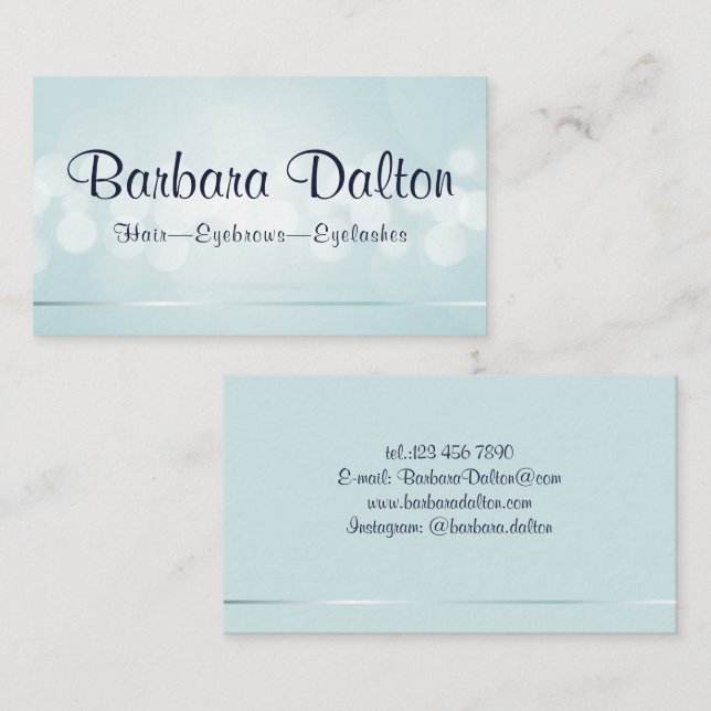 Carte De Visite Simple Elegant Blue Bokeh (Devant / Derrière)