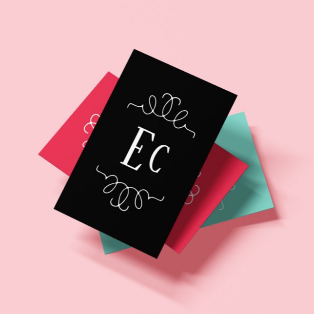 Carte De Visite Simple Elegant Boho Blanc Cadre Monogramme Noir (Créateur téléchargé)