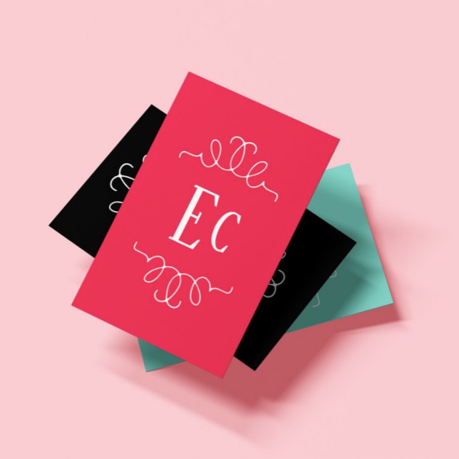 Carte De Visite Simple Elegant Boho Blanc Cadre Monogramme Rouge (Créateur téléchargé)