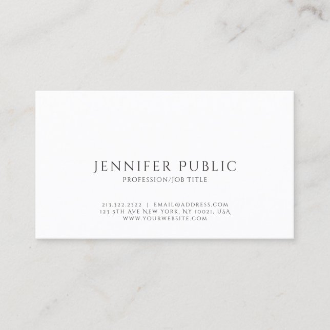 Carte De Visite Simple Élégant Moderne Professionnel Blanc (Devant)