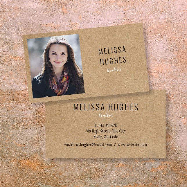 Carte De Visite Simple Elegant Moderne Rustique Photo Kraft (Simple Elegant Modern Rustic Kraft Photo Business Card)