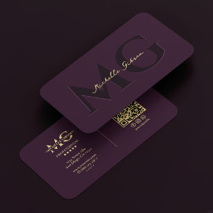 Carte De Visite Simple Élégant Monogramme Professionnel Luxe Purpl